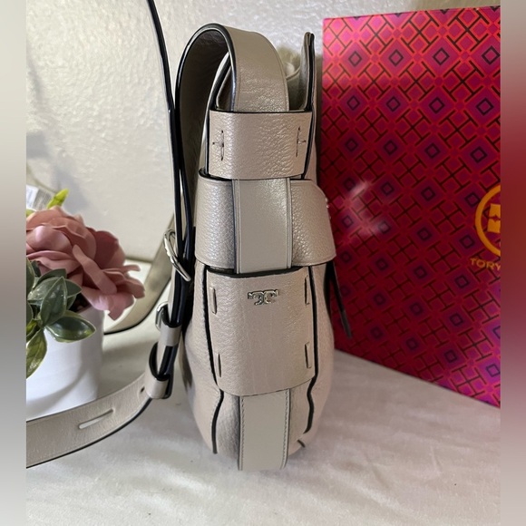 Tory Burch Gemini Link Hobo Crossbody Bag French Gray Pebbled Leather - Picture 7 of 17